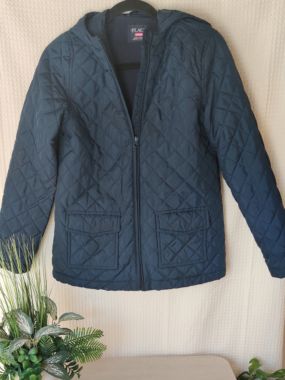 The Children's Place Girls Navy Quilted Hooded Jacket Size XL 14